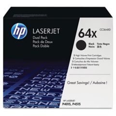 HP 64X, (CC364X-D) 2-pack High Yield Black Original LaserJet Toner Cartridges