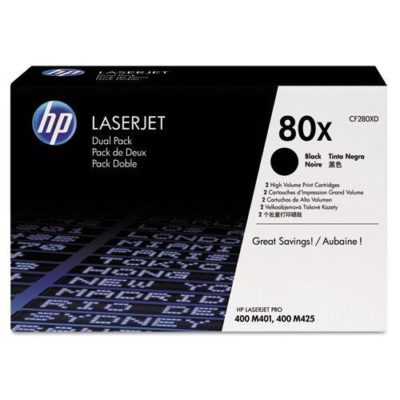 HP 80X, (CF280X-D) 2-pack High Yield Black Original LaserJet Toner Cartridges