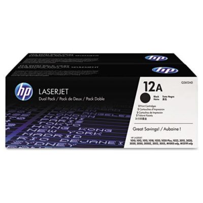 HP 12A, (Q2612D) 2-Pack Black Original LaserJet Toner Cartridges, 2000 Yield